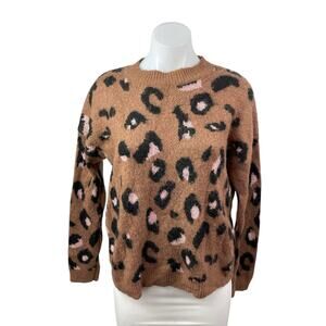 Cliche Brown Leopard Animal Print Crew Neck Long Sleeve Sweatshirt Sweater Top M